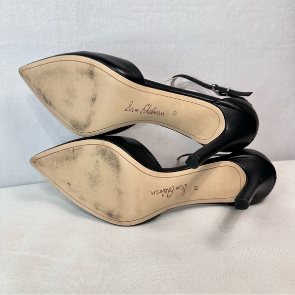 Sam Edelman Harlow Black Leather Ankle Strap Stiletto Heels Dressy Quiet Luxury - Picture 9 of 14